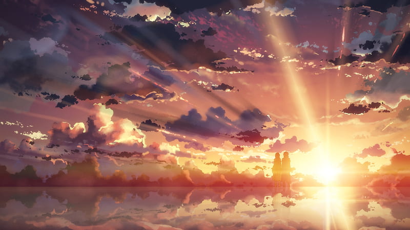 Sunshine, anime, love, sunset, sky, HD wallpaper