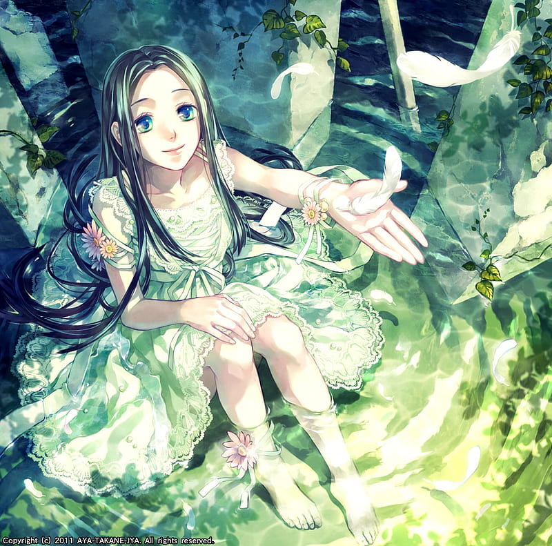 Girl in Pond, pond, dress, girl, feather, HD wallpaper | Peakpx