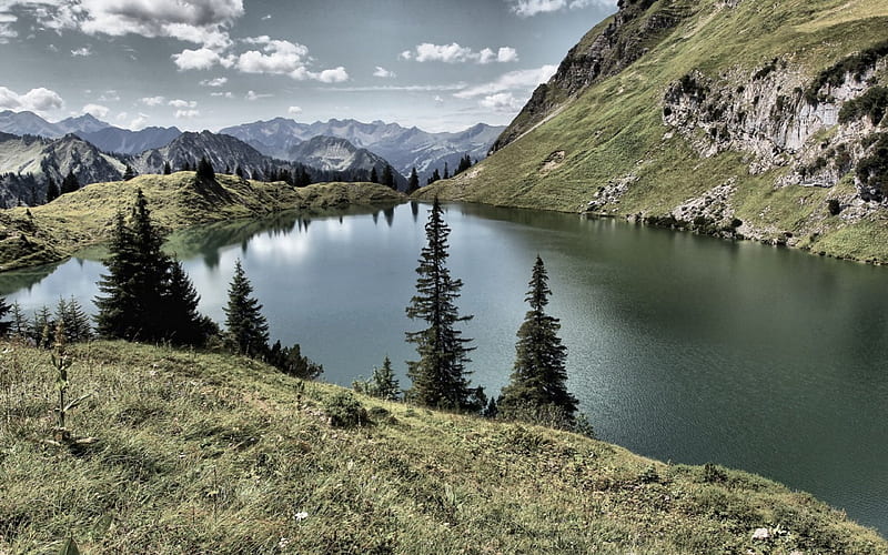 Lake in the mountains ***, gory, jezioro, nature, drzewa, HD wallpaper ...