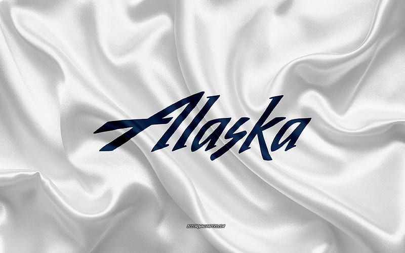 Alaska Airlines logo, airline, white silk texture, airline logos, Alaska Airlines emblem, silk background, silk flag, Alaska Airlines, HD wallpaper