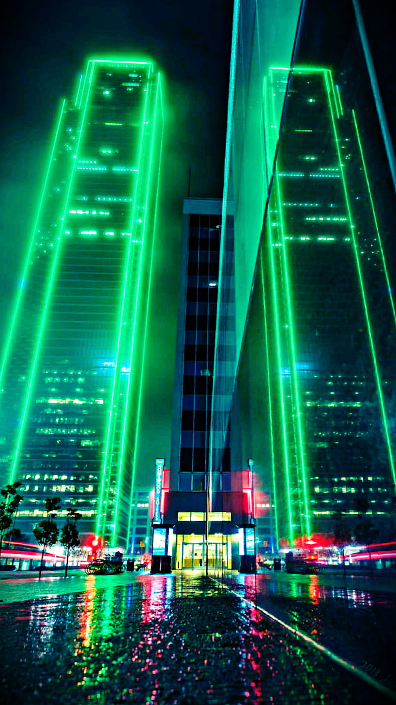 Neon Sky Scraper, building, city, lights, night, nightlife, sky scraper, techno, urban, HD phone wallpaper