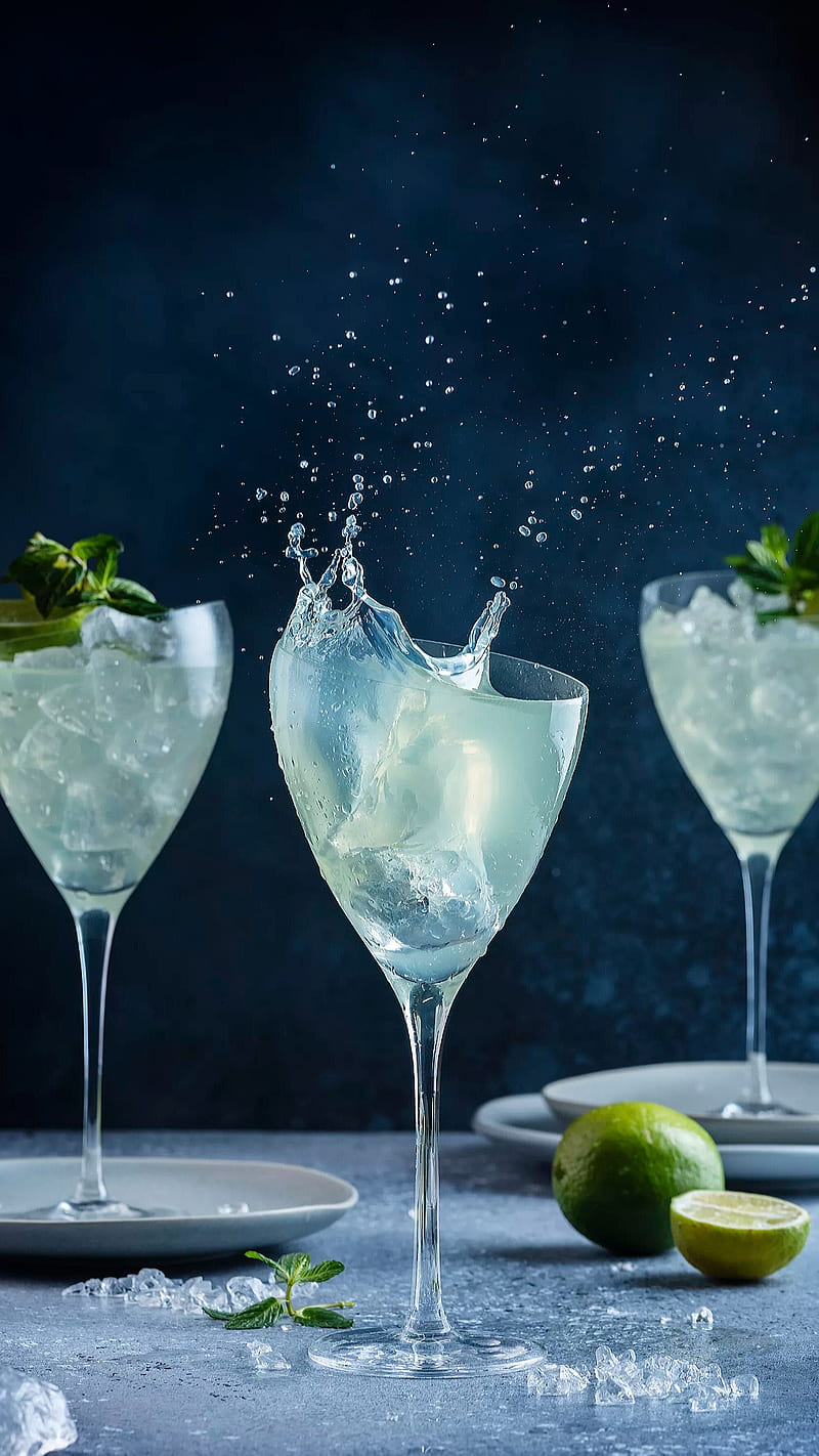 Mojito cocktail, cold, cups, drink, ice, lemon, lime, mint, HD phone wallpaper