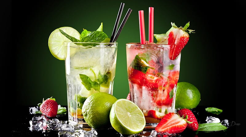 Summer Coolers, chill, drinks, summer, strawberries, ice, cooler, cocktails, lime, HD wallpaper