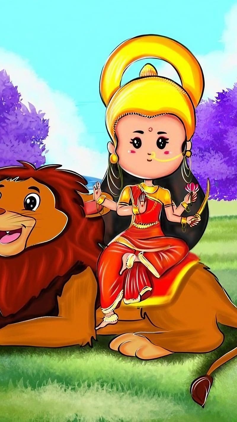 Durga Mata Ka, Cartoon Art, goddess, devi maa, bhakti, devi maa ...