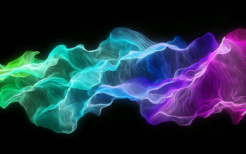 Scarf in the wind, purple, green, fractal, black, scarf, rainbow, abstract, blue, HD wallpaper