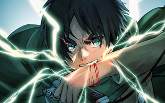 Eren Yeager, battle, Attack on Titan, manga, Shingeki No Kyojin, Attack on Titan characters, Eren Yeager in lightings, HD wallpaper
