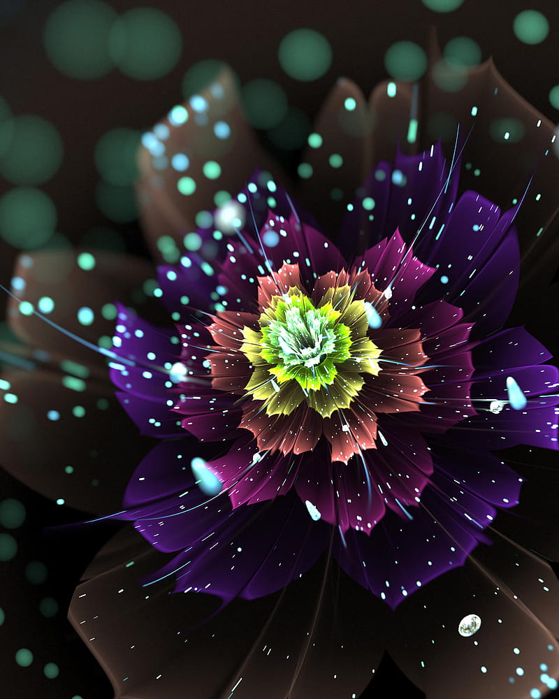 fractal, flower, sparks, glare, glow, abstraction, HD phone wallpaper