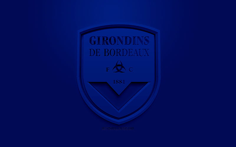 FC Girondins de Bordeaux, creative 3D logo, blue background, 3d emblem, French football club, Ligue 1, Bordeaux, France, 3d art, football, stylish 3d logo, Bordeaux FC, HD wallpaper