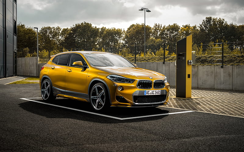 BMW X2, 2018, AC Schnitzer, ACS2, yellow compact crossover, new yellow X2, front view, tuning X2, german cars, BMW, HD wallpaper