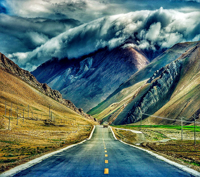 Nature, road, car, mountain, HD wallpaper