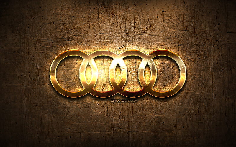 Audi golden logo, cars brands, artwork, brown metal background, creative, Audi logo, brands, Audi, HD wallpaper