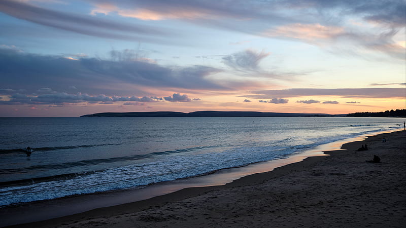 Landscape View Of Mountains And Ocean Waves Beach Sand Under Black Clouds Blue Sky During Evening Time Nature, HD wallpaper