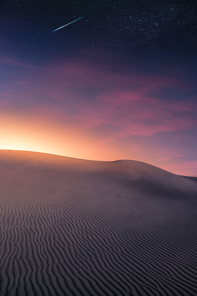 desert, sunset, sand, falling star, Landscape, HD phone wallpaper