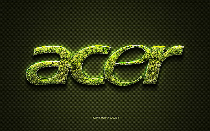 Acer logo, green background, Acer green floral logo, Acer emblem, Acer, creative grass art, Acer grass logo, HD wallpaper
