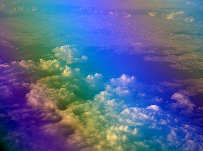 Rainbow over The Clouds Ultra, Aero, Colorful, View, Rainbow, Cloud, graphy, Aerial, Clouds, polarised, iridescence, polarized, irisation, HD wallpaper
