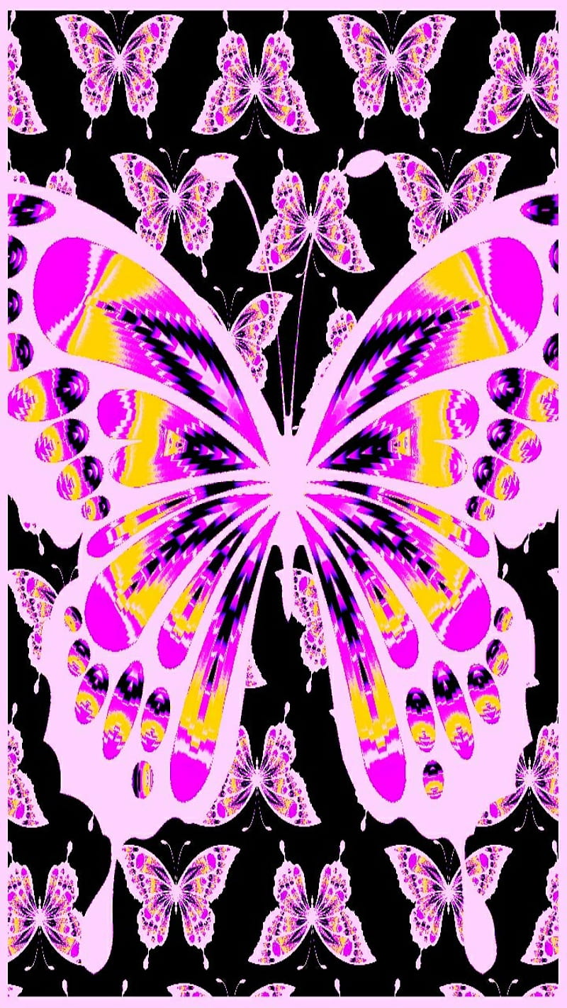 Butterflies 2, black, butterflies, butterfly, pink, purple, HD phone wallpaper