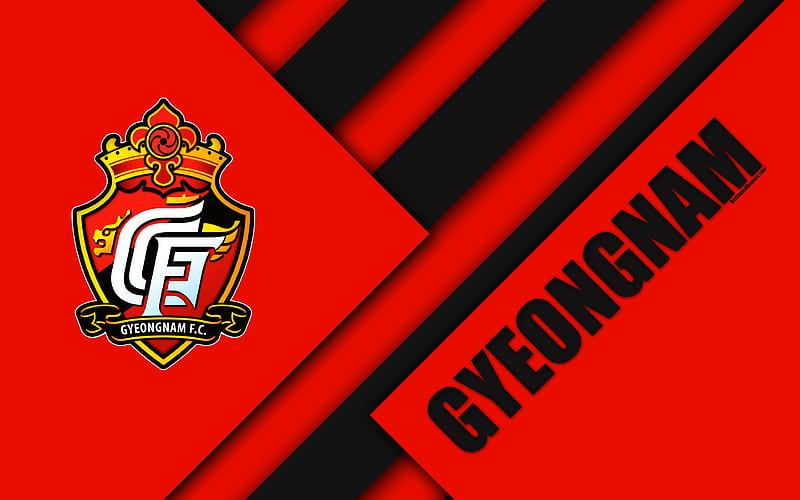 Gyeongnam FC logo, South Korean football club, material design, red black abstraction, Gyeongsangnam-do, South Korea, K League 1, football, HD wallpaper