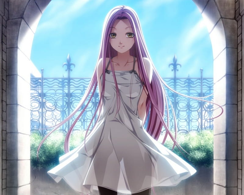 Purple Hair, pretty, dress, bonito, door, sweet, nice, anime, hot ...