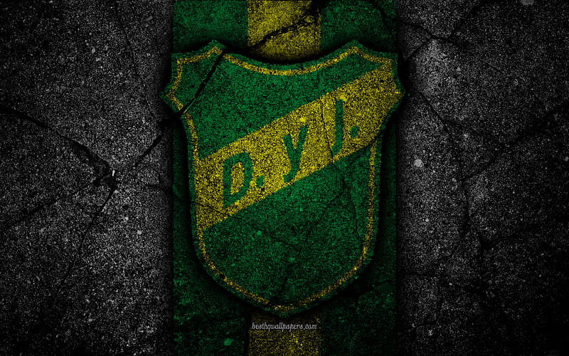 Defensa y Justicia FC, logo, Superliga, AAAJ, black stone, Argentina, soccer, Defensa y Justicia, football club, asphalt texture, FC Defensa y Justicia, HD wallpaper