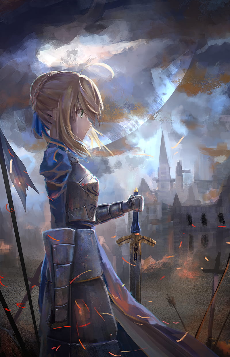 Saber, guerra, swords, anime, HD wallpaper