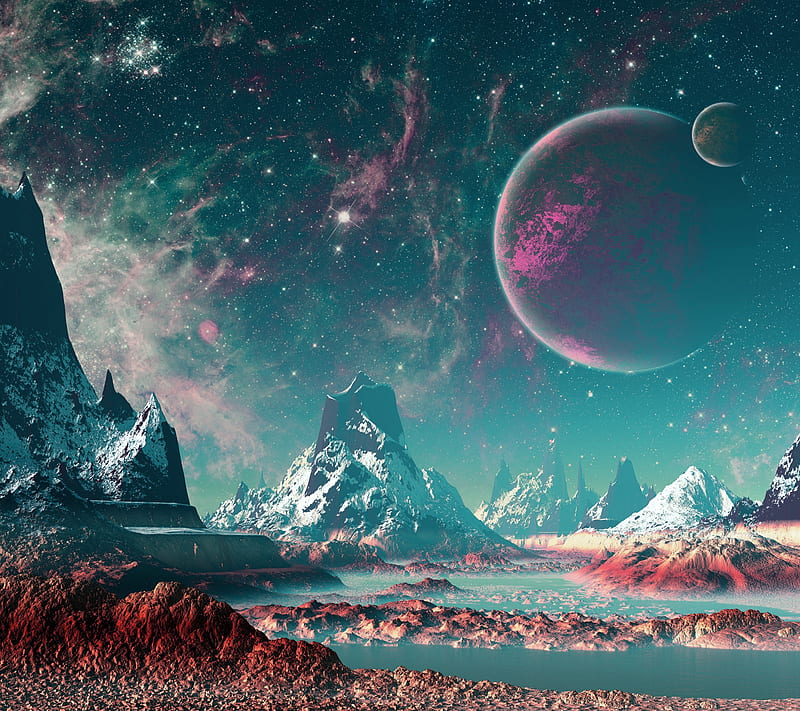 Space, moon, mountain, sky, HD wallpaper
