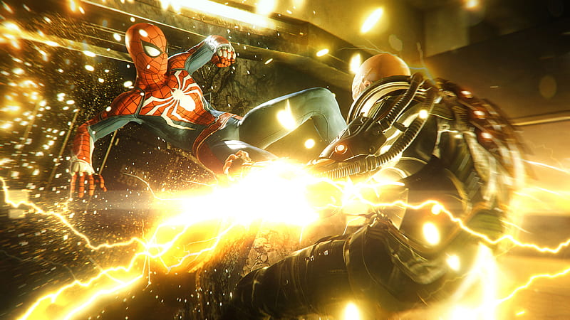 Spiderman Kicking Electro, spiderman-ps4, spiderman, electro, games, ps4, HD wallpaper