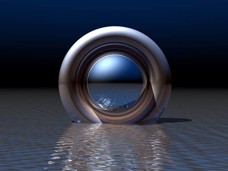 Time Warp Portal, 3d, time portal, convex lens, on water, abstract, HD wallpaper