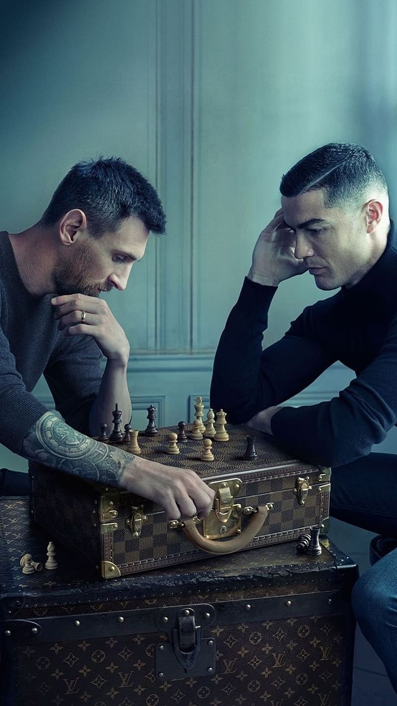 Messi With Ronaldo Playing Chess, messi, ronaldo, chess, sports,  footballer, HD phone wallpaper