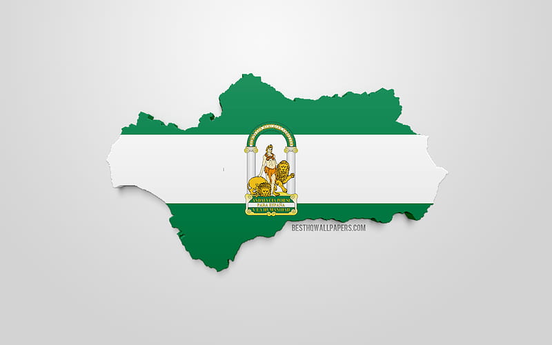 3d flag of Andalusia, map silhouette of Andalusia, autonomous community, 3d art, Andalusia 3d flag, Spain, Europe, Andalusia, geography, Andalusia 3d silhouette, HD wallpaper
