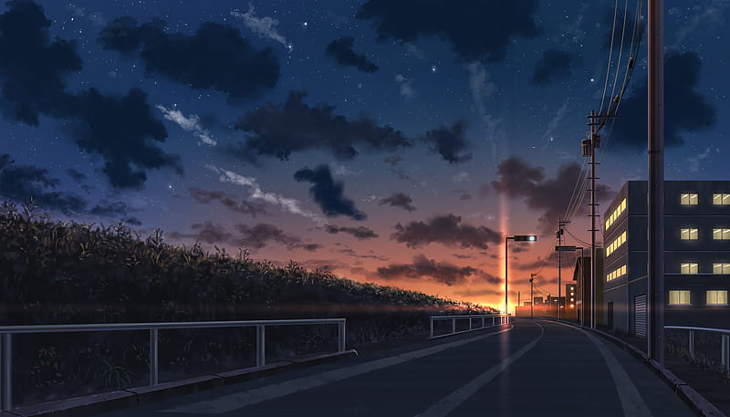 Anime, Original, Sky, Starry Sky, Street, Sunset, HD wallpaper | Peakpx