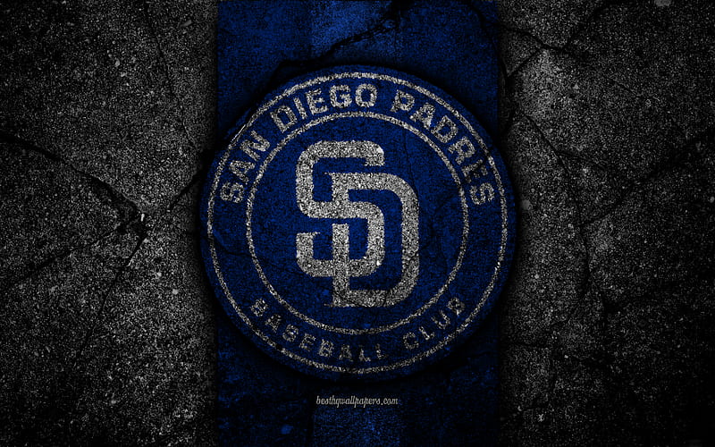 San Diego Padres, logo, MLB, baseball, USA, black stone, Major League Baseball, asphalt texture, art, baseball club, San Diego Padres logo, HD wallpaper