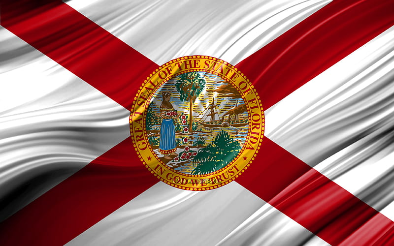 Florida flag, american states, 3D waves, USA, Flag of Florida, United States of America, Florida, administrative districts, Florida 3D flag, States of the United States, HD wallpaper