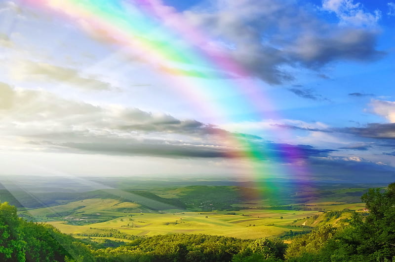 Rainbow valley, sky, view, valley, hills, rainbow, bonito, HD wallpaper