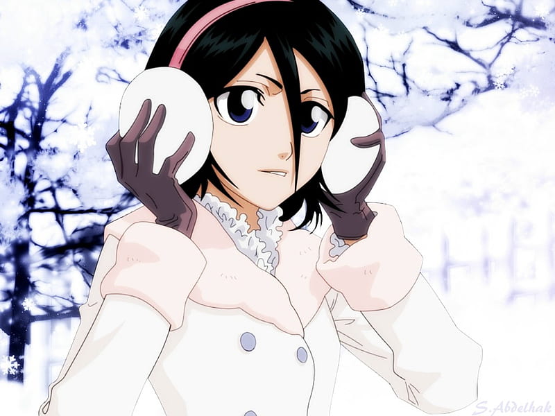 Rukia winter, bleach, kuchiki, winter, snow, ice, anime girl, white, rukia, frost, HD wallpaper