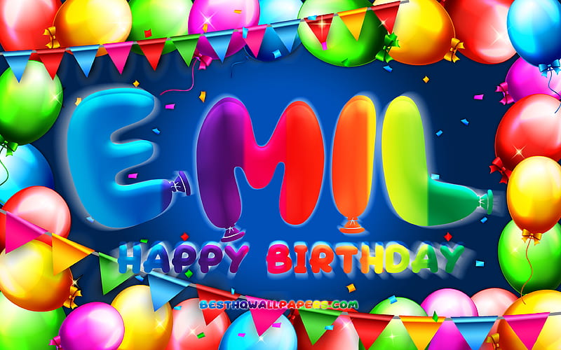 Happy Birtay Emil colorful balloon frame, Emil name, blue background, Emil Happy Birtay, Emil Birtay, popular german male names, Birtay concept, Emil, HD wallpaper