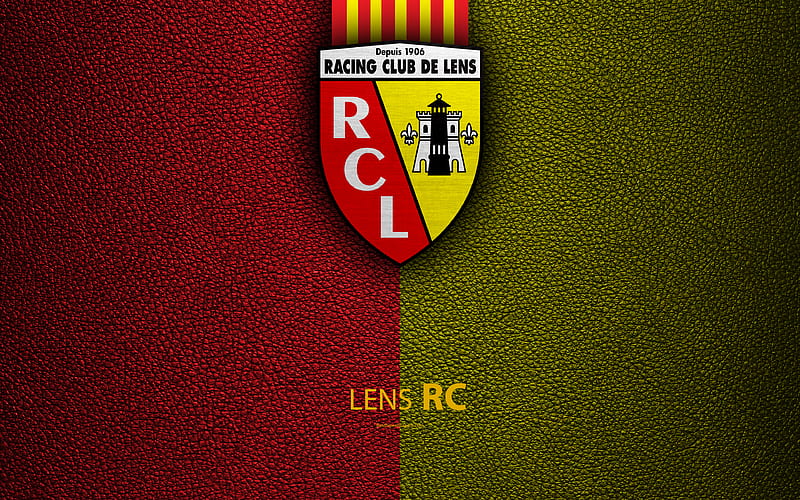 RC Lens, French football club Ligue 2, leather texture, logo, Lance, France, second division, football, HD wallpaper