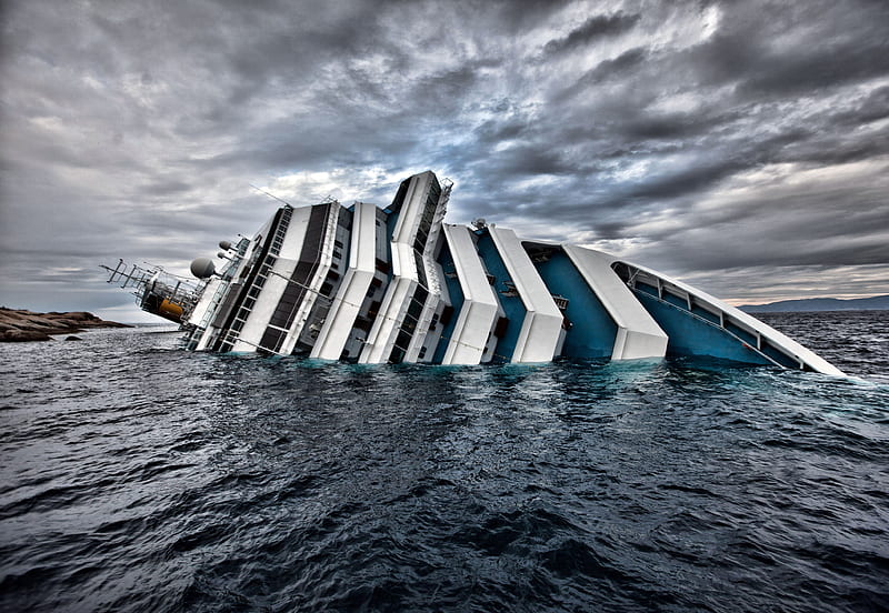 MS Costa Concordia, wreck, underwater, water, boat, ocean, HD wallpaper