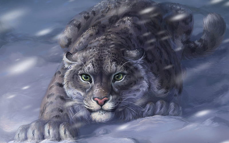 Snow leopard fantasy, fantasy, luminos, snow leopard, animal, blue