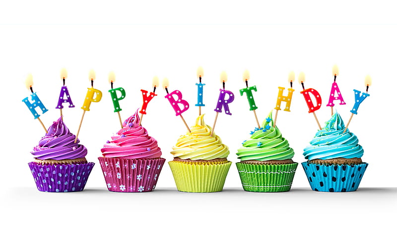 Happy birtay, candles, birtay cupcakes, congratulations, cakes, sweets, birtay, HD wallpaper