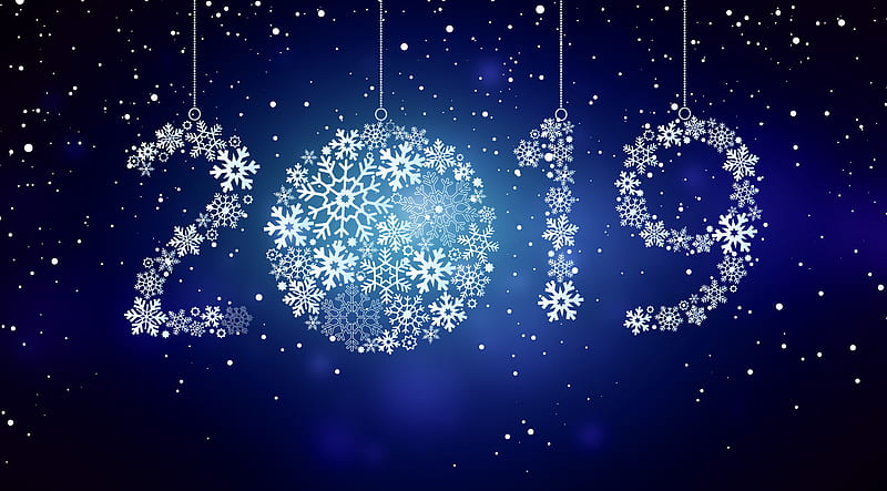 happy new year 2019, snowflake, digital art, Others, HD wallpaper