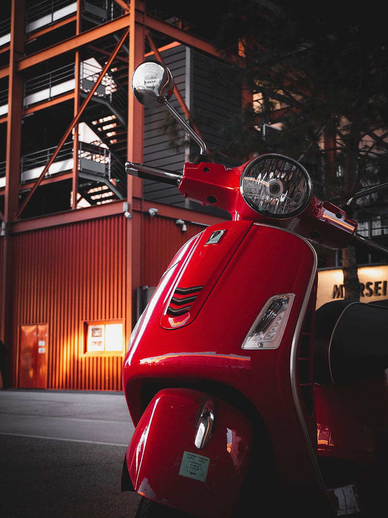 scooter, steering wheel, red, headlight, HD phone wallpaper