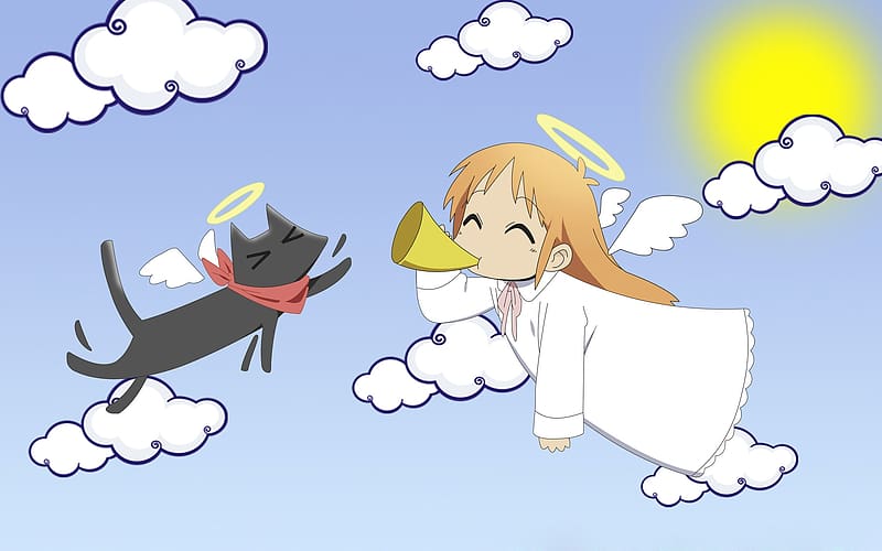 Nichijou, hakase, anime, black cat, sakamoto, cat ears, blue eyes, HD  wallpaper