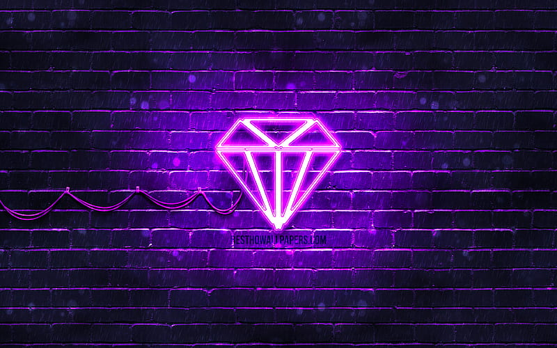 Amethyst neon icon purple gem, neon symbols, Amethyst, gems, neon icons, Amethyst sign, gems signs, violet background, Amethyst icon, gems icons, HD wallpaper