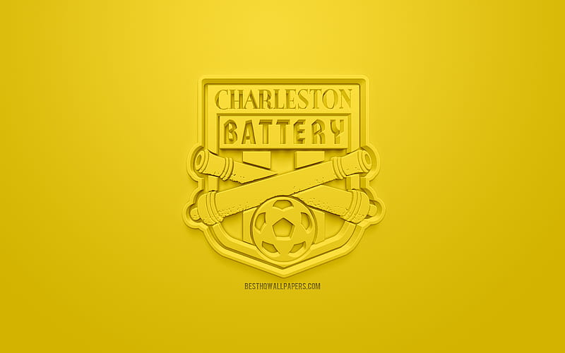 Charleston Battery, creative 3D logo, USL, brown background, 3d emblem, American football club, United Soccer League, Charleston, South Carolina, USA, 3d art, football, stylish 3d logo, HD wallpaper