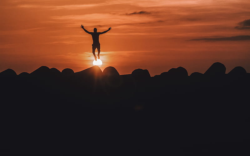 silhouette of person jumping in mid air, HD wallpaper