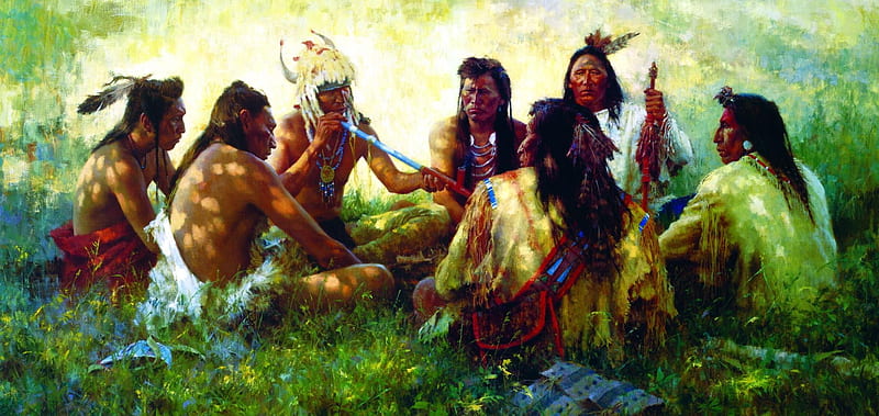 Council with Chief, people, painting, Native, council, North American, HD wallpaper