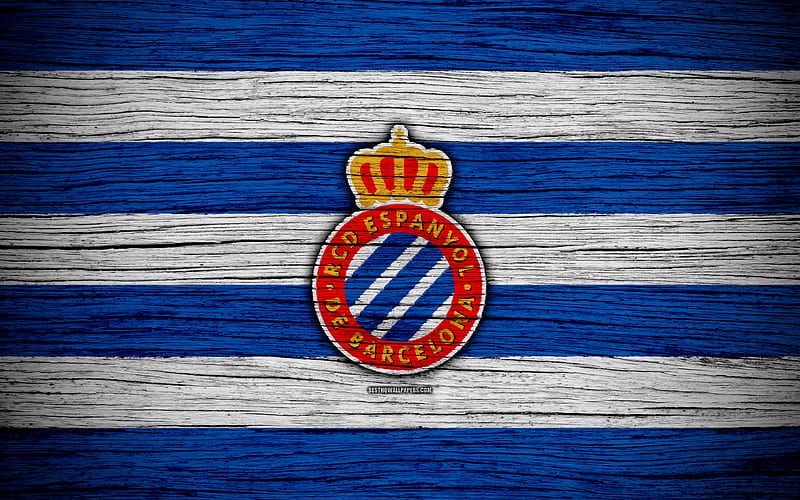 FC Espanyol Spain, LaLiga, wooden texture, soccer, Espanyol, football club, La Liga, Espanyol FC, HD wallpaper