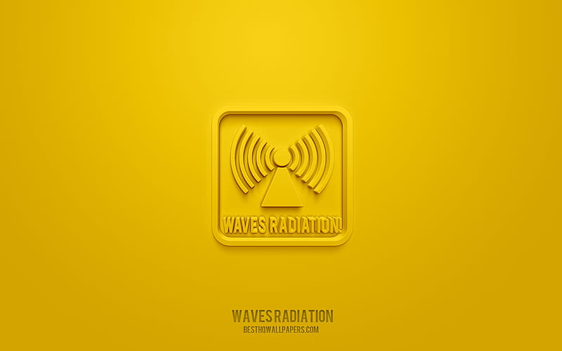 Waves radiation 3d icon, yellow background, 3d symbols, Waves radiation, Warning icons, 3d icons, Waves radiation sign, Warning 3d icons, yellow warning signs, HD wallpaper