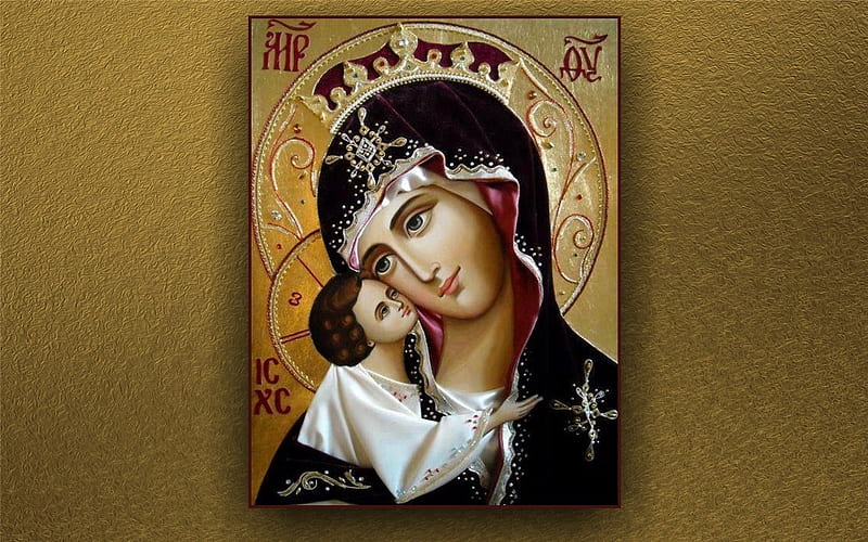 Mary and Jesus, Queen, Virgin, Jesus, icon, Mary, Child, HD wallpaper