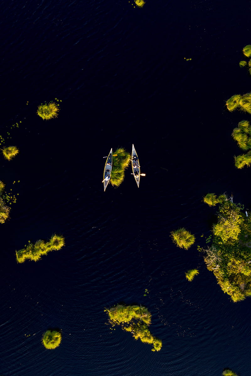 boat, kayak, sea, aerial view, HD phone wallpaper